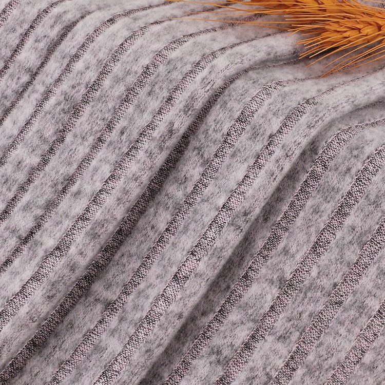 Fashion Design 35%Viscose 60%Polyester 5%Spandex Blended Stretch Comfort Brushed Colored Cotton Coarse Strip Ribbed Knit Fabric