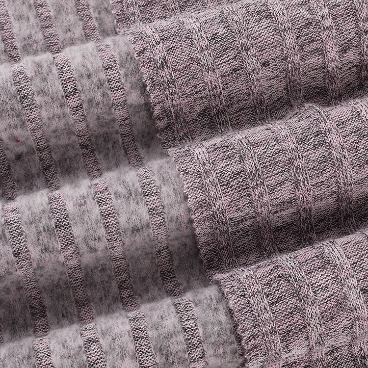 Fashion Design 35%Viscose 60%Polyester 5%Spandex Blended Stretch Comfort Brushed Colored Cotton Coarse Strip Ribbed Knit Fabric