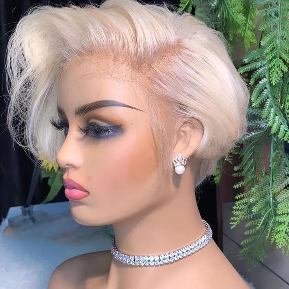 613 Pixie Wigs Short Blond Pixie Human Hair Short Bob 13x1 Lace Wigs Human Hair Lace Front Bone Straight Human Hair Wig