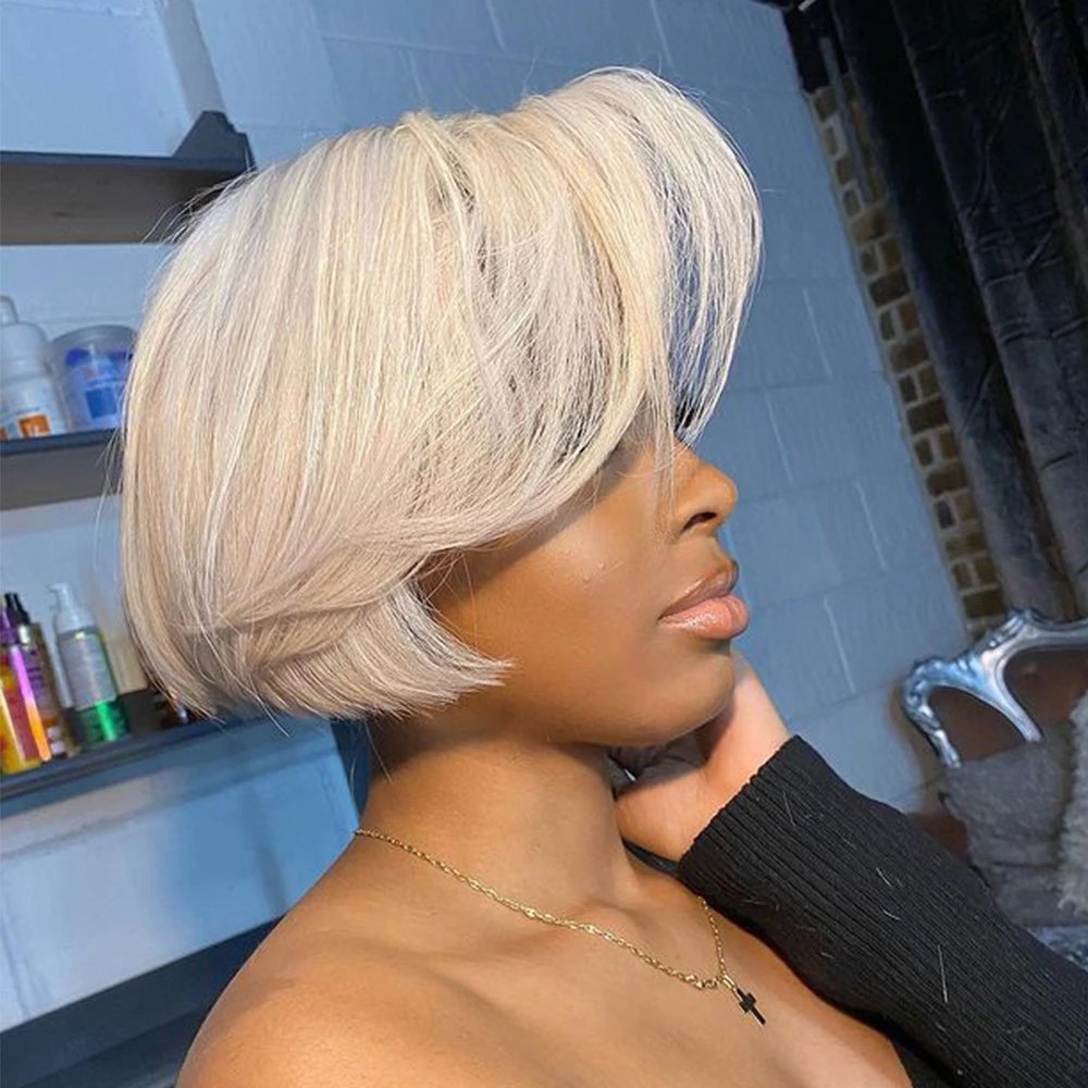 613 Pixie Wigs Short Blond Pixie Human Hair Short Bob 13x1 Lace Wigs Human Hair Lace Front Bone Straight Human Hair Wig