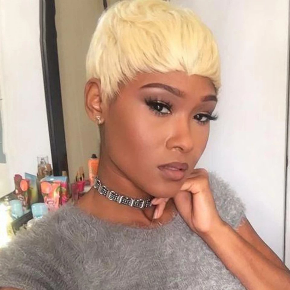 613 Pixie Wigs Short Blond Pixie Human Hair Short Bob 13x1 Lace Wigs Human Hair Lace Front Bone Straight Human Hair Wig