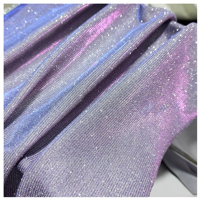 LF002 Custom 95 Polyester 5 Spandex Rib Knit Stretch Lurex Fabric Silver Shiny Metallic Lurex Fabric for Dress