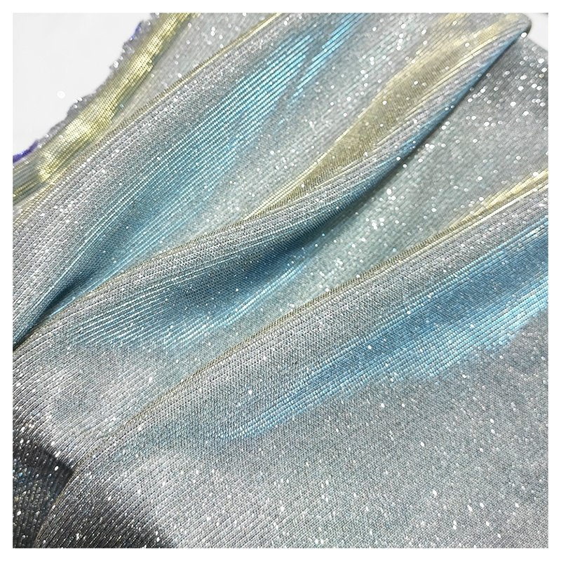LF002 Custom 95 Polyester 5 Spandex Rib Knit Stretch Lurex Fabric Silver Shiny Metallic Lurex Fabric for Dress