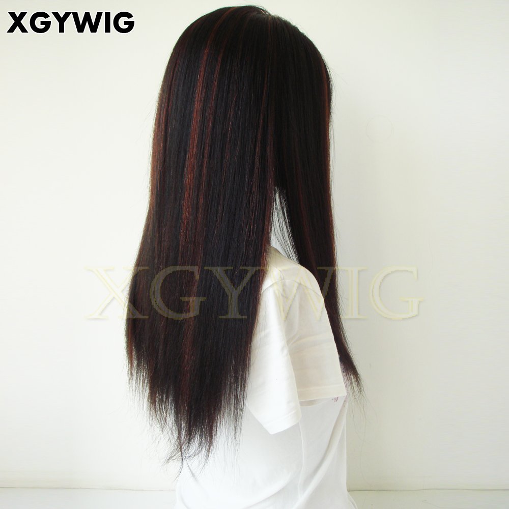 Stock light Yaki Straight 1B/33 highlight color 100% human hair 13"x4" Indian remy lace front wig with elastic band