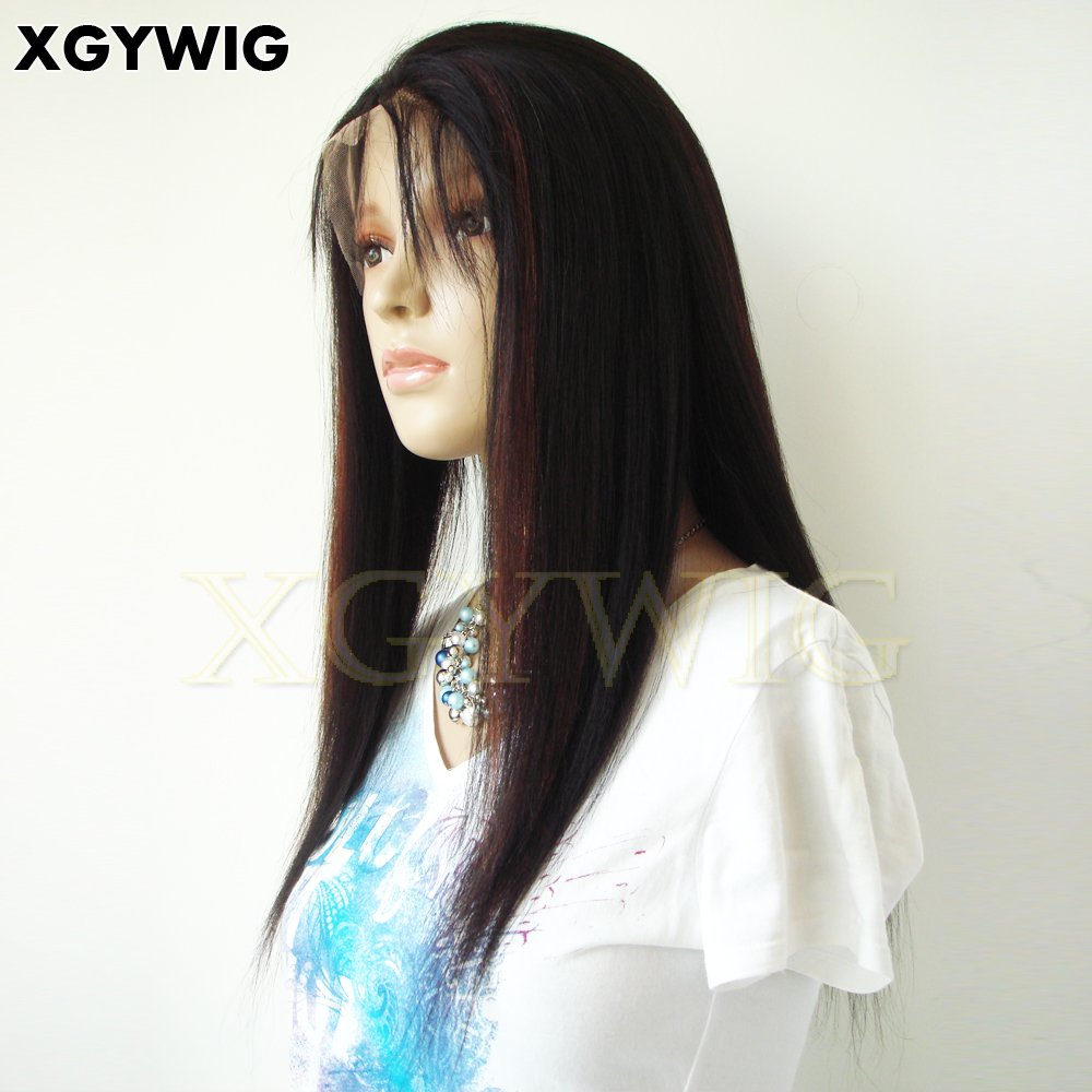 Stock light Yaki Straight 1B/33 highlight color 100% human hair 13"x4" Indian remy lace front wig with elastic band