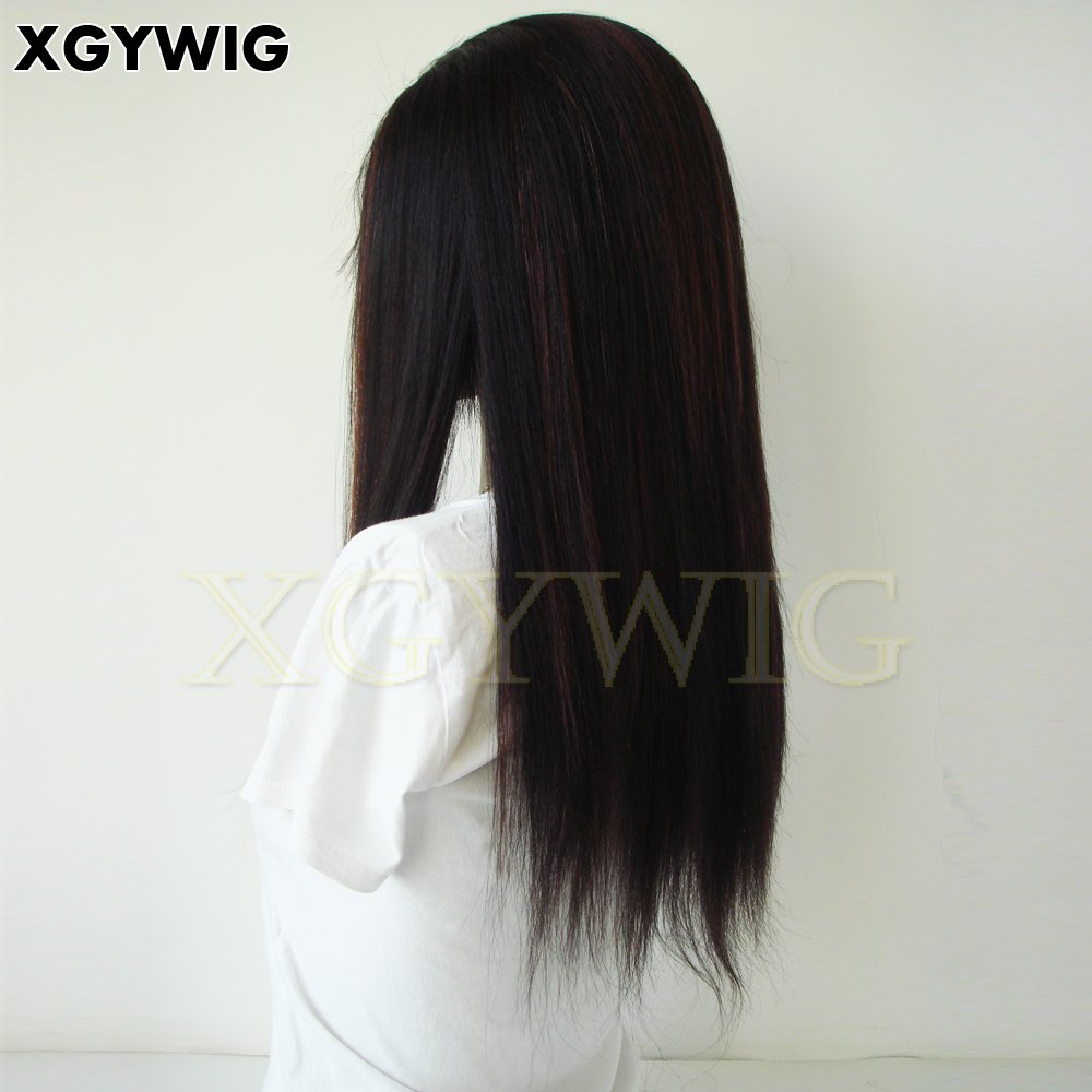 Stock light Yaki Straight 1B/33 highlight color 100% human hair 13"x4" Indian remy lace front wig with elastic band