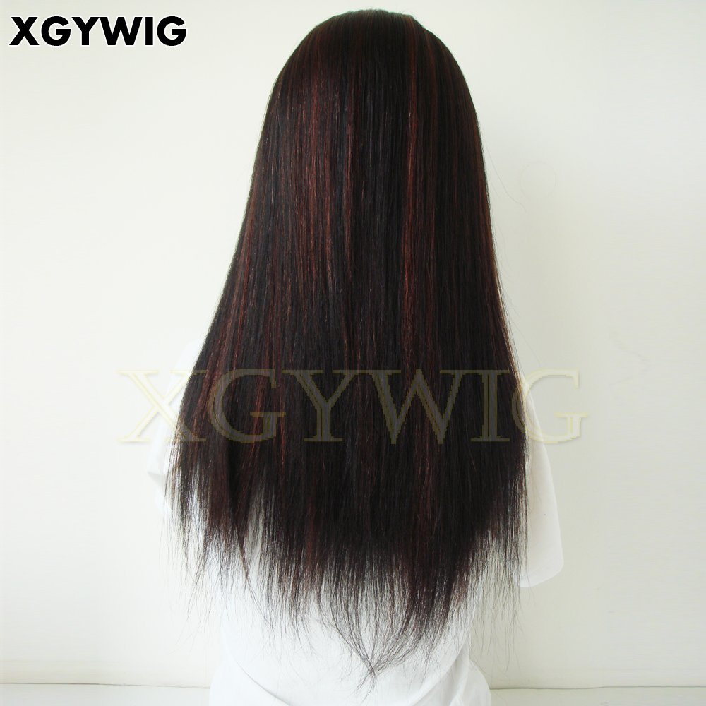 Stock light Yaki Straight 1B/33 highlight color 100% human hair 13"x4" Indian remy lace front wig with elastic band
