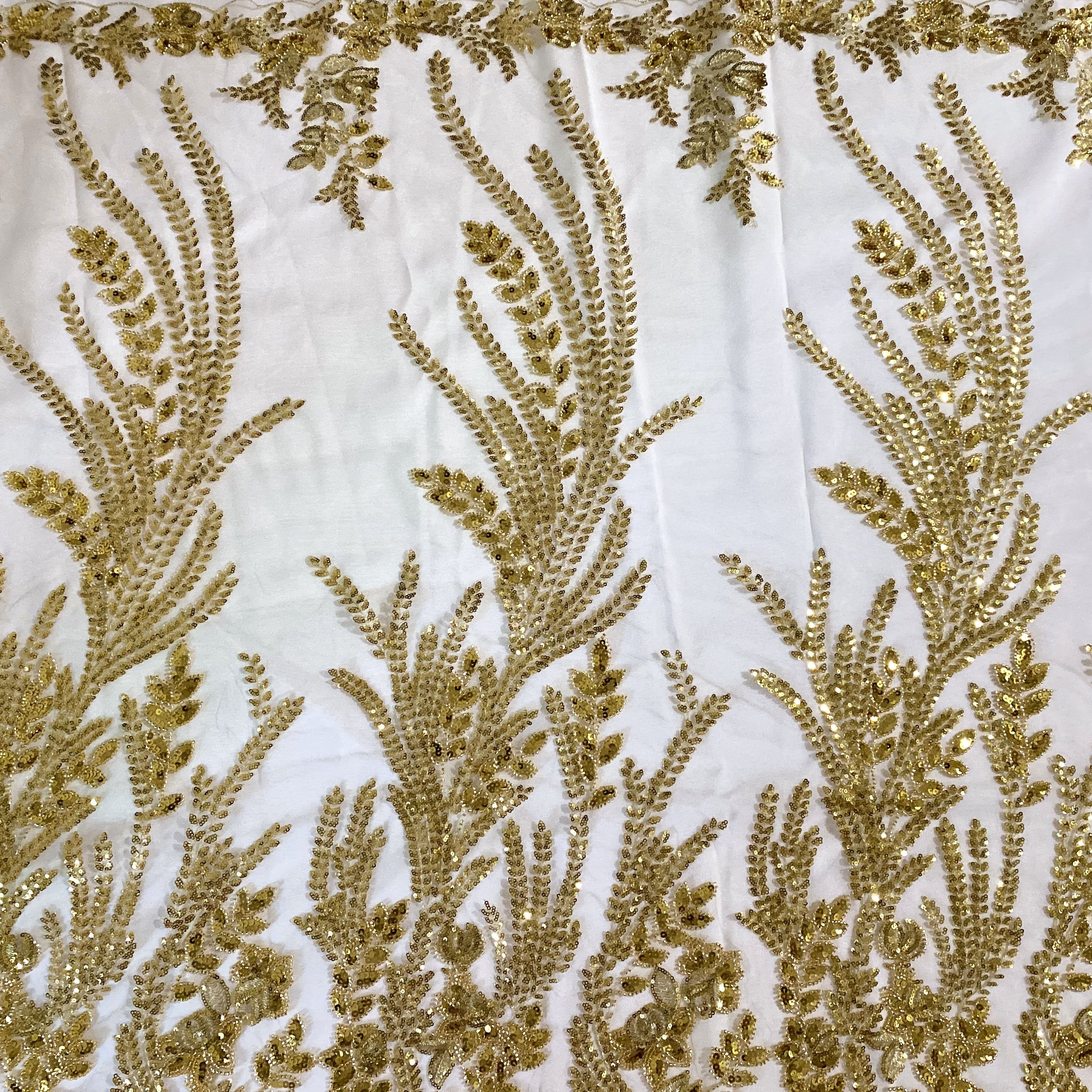 Factory price beaded lace fabric gold for elegant dress