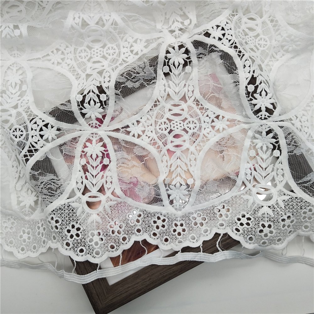 Water Soluble Embroidery Lace Fabric Stock Factory Low Price Direct Sales Flower Sustainable Embroidered Sequin Embroidery 3days
