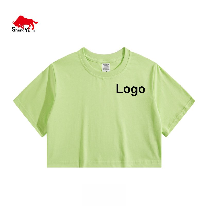 Custom Women Short Sleeve Cotton Crop Tops Cropped Puff Print Rhinestone Baby Tee