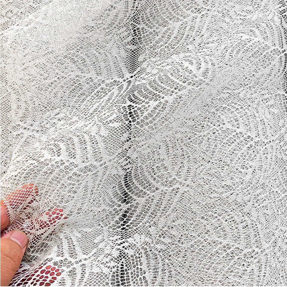 Fabric Factory in-stock Silver White Shiny Mesh Lace Embroidery Fabric with Glitter powder for Bridal Dress