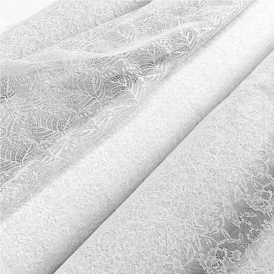 Fabric Factory in-stock Silver White Shiny Mesh Lace Embroidery Fabric with Glitter powder for Bridal Dress