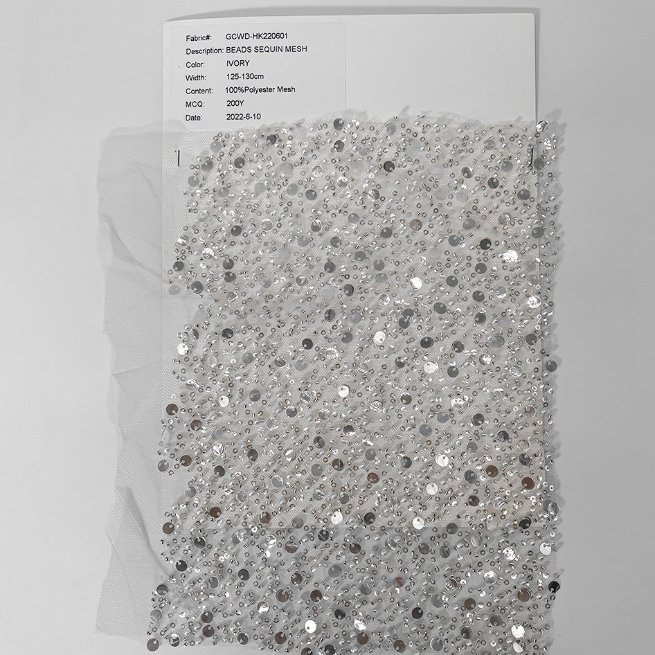 Fabric Factory in-stock Silver White Shiny Mesh Lace Embroidery Fabric with Glitter powder for Bridal Dress