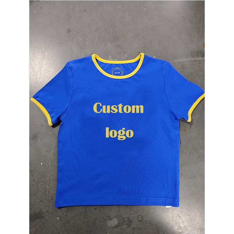 Custom Summer Casual Round Neck Baby Tee Hot Sale Slim Fit Raglan Sleeve Contrast Binding Ringer Cropped Top T Shirt Women