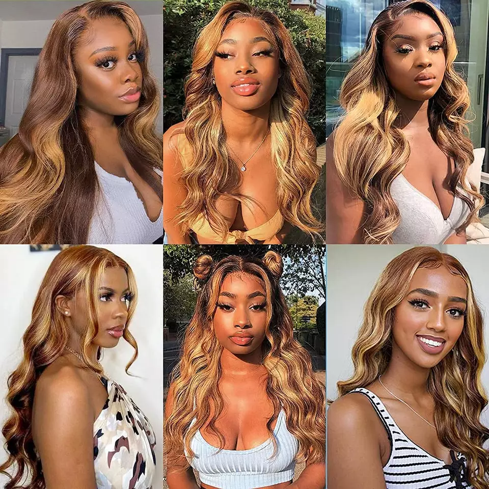 13x6 Lace Frontal Wig Vendors 24 Inches 180% Density Highlight Hair Color Wave Texture Brown Lace Wig