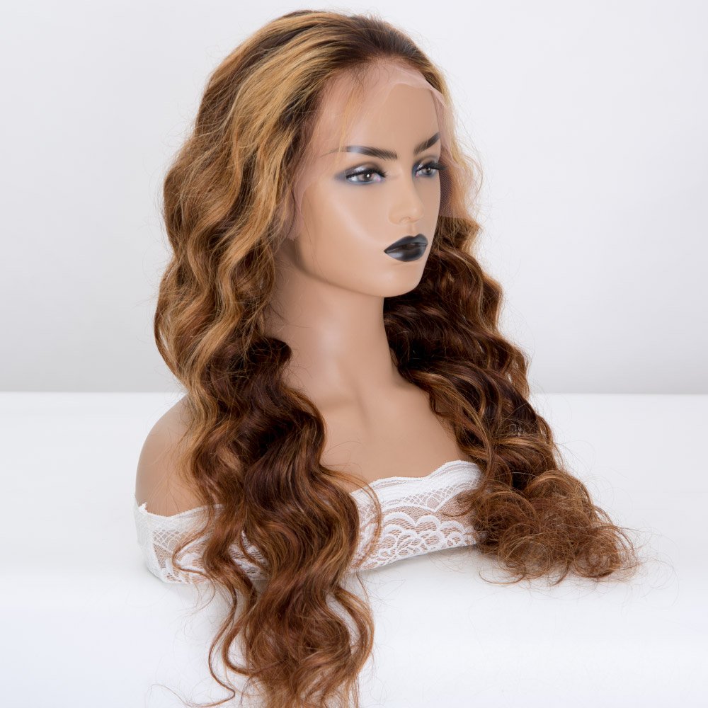 13x6 Lace Frontal Wig Vendors 24 Inches 180% Density Highlight Hair Color Wave Texture Brown Lace Wig