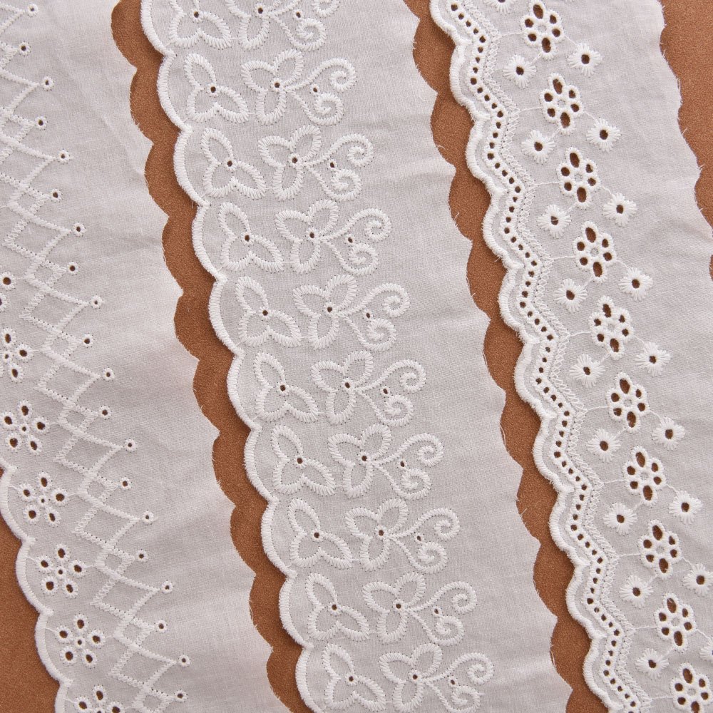 Wholesale Custom Manufacturer Embroidery Cotton Voile Embroidered Lace Trim Cotton