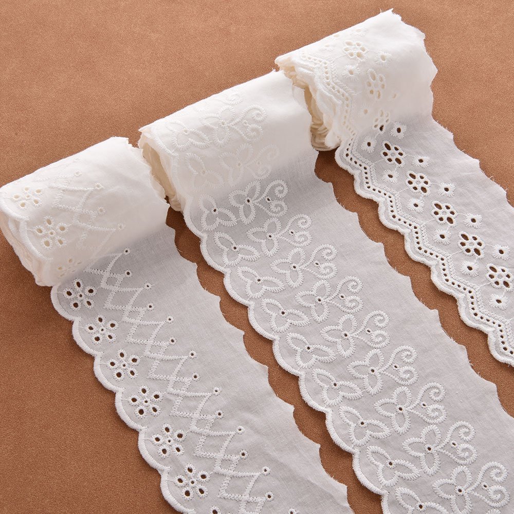 Wholesale Custom Manufacturer Embroidery Cotton Voile Embroidered Lace Trim Cotton