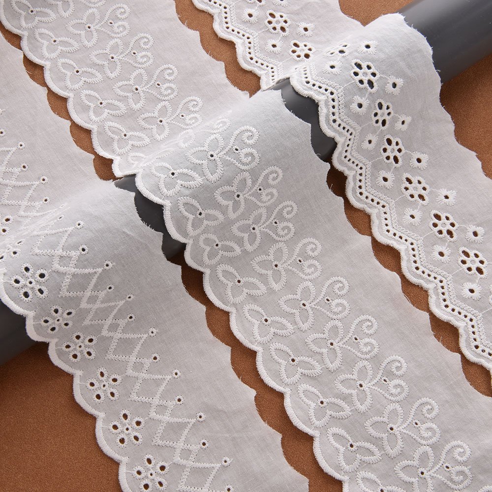 Wholesale Custom Manufacturer Embroidery Cotton Voile Embroidered Lace Trim Cotton
