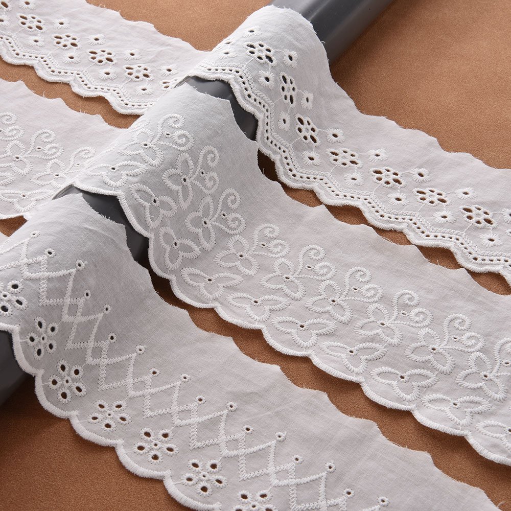 Wholesale Custom Manufacturer Embroidery Cotton Voile Embroidered Lace Trim Cotton