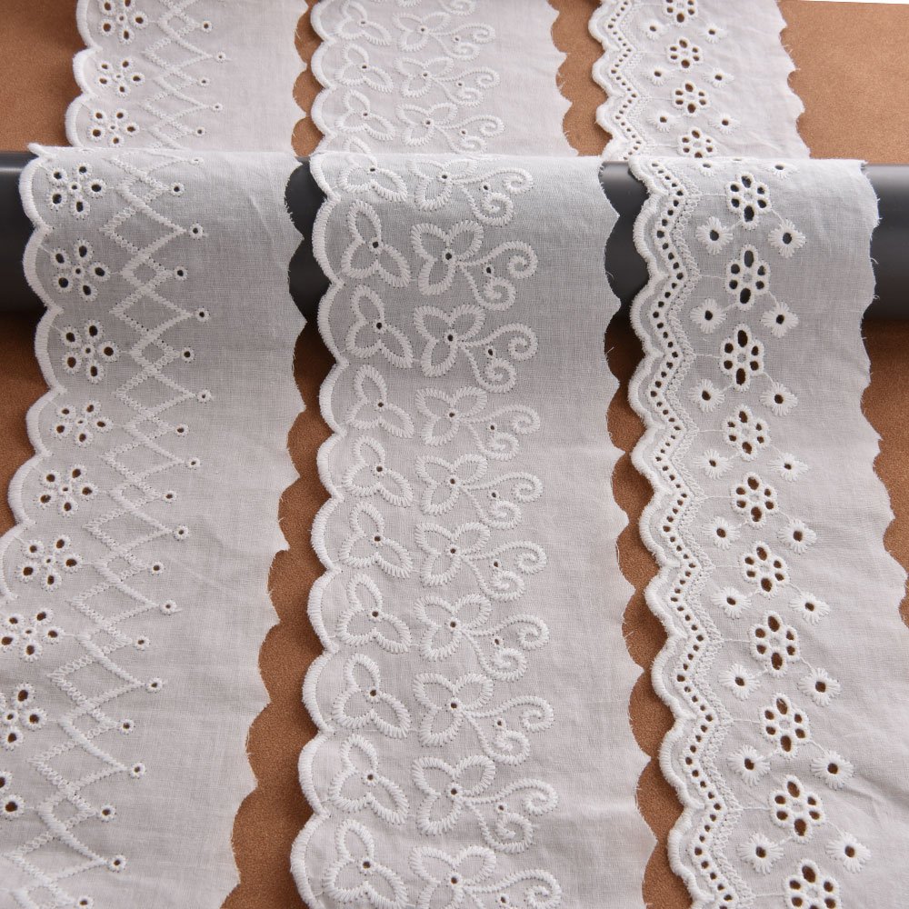Wholesale Custom Manufacturer Embroidery Cotton Voile Embroidered Lace Trim Cotton