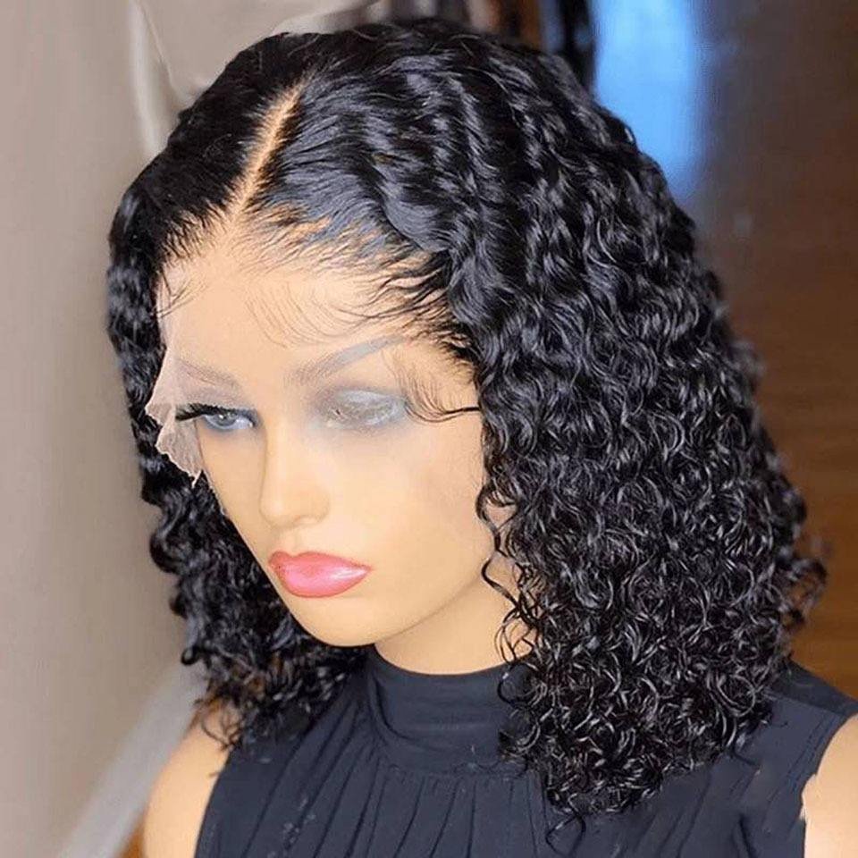 Cheap Peruvian Bob Wigs Human Hair Lace Front Natural Color 13x4x1 T Part Deep Curly Short Bob Wigs For Black Women