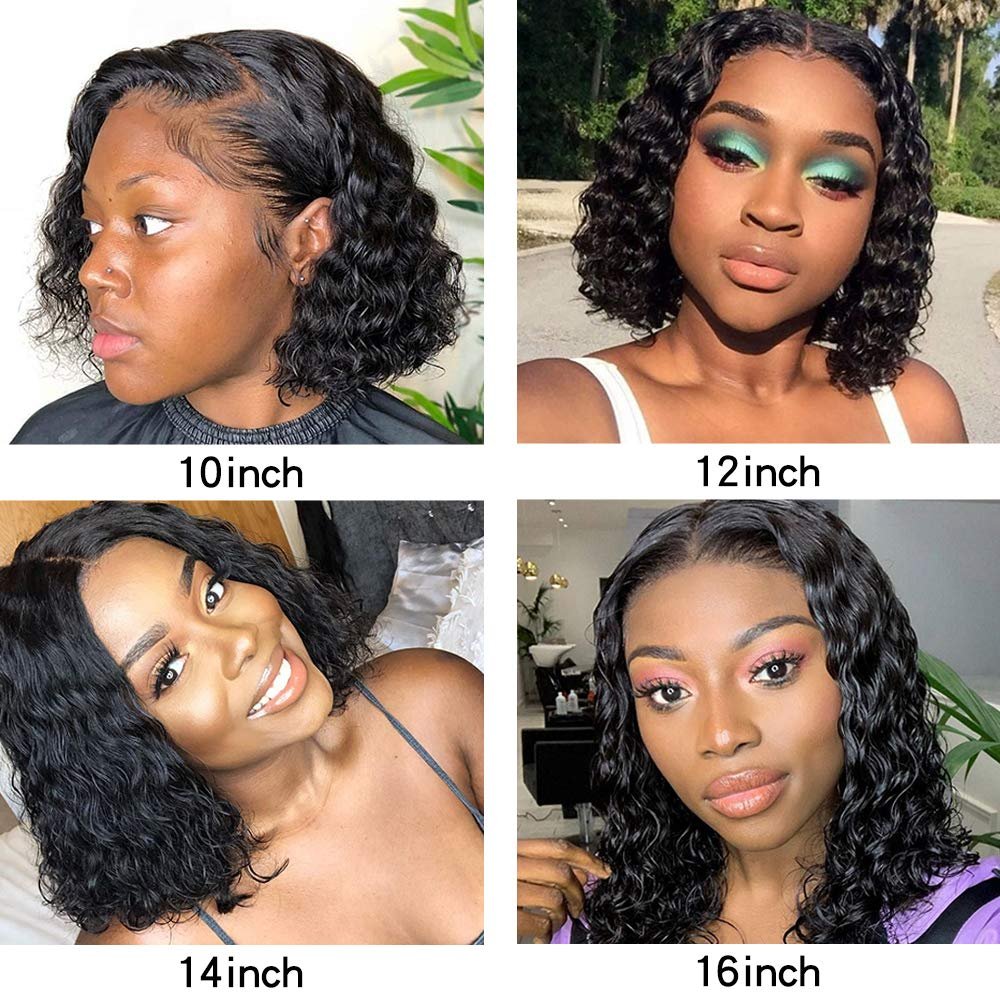 Cheap Peruvian Bob Wigs Human Hair Lace Front Natural Color 13x4x1 T Part Deep Curly Short Bob Wigs For Black Women