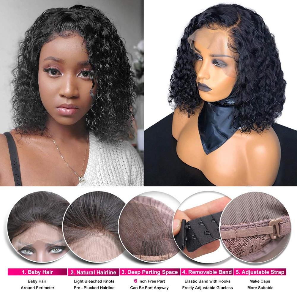 Cheap Peruvian Bob Wigs Human Hair Lace Front Natural Color 13x4x1 T Part Deep Curly Short Bob Wigs For Black Women