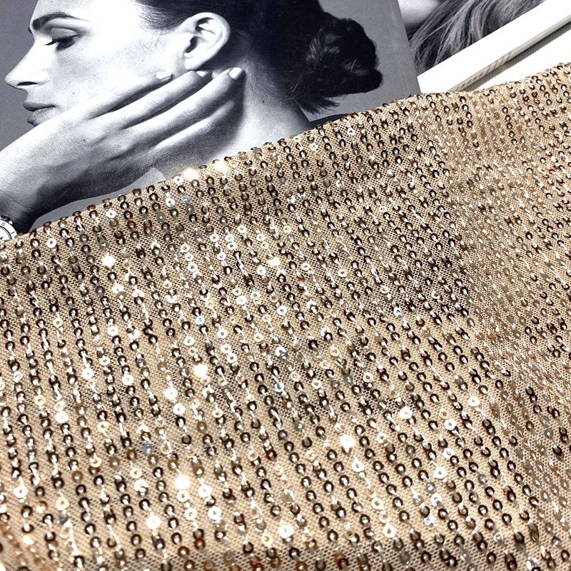 Wholesale multi colors glittering stripe polyester sequin net mesh embroidered fabric for dress