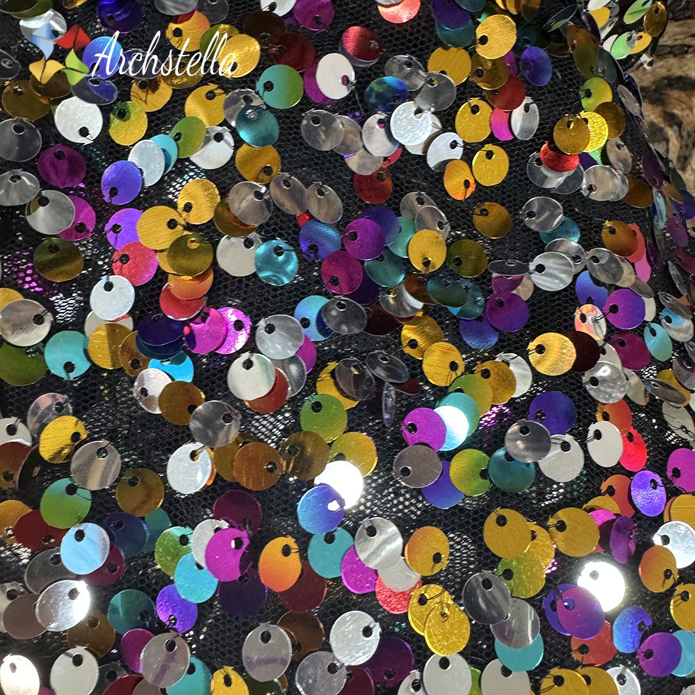 ARCHSTELLA 2024 New High-End Fashion Multicolor Polyester Sequin Net Mesh Fabric for Girls and Women Dresses