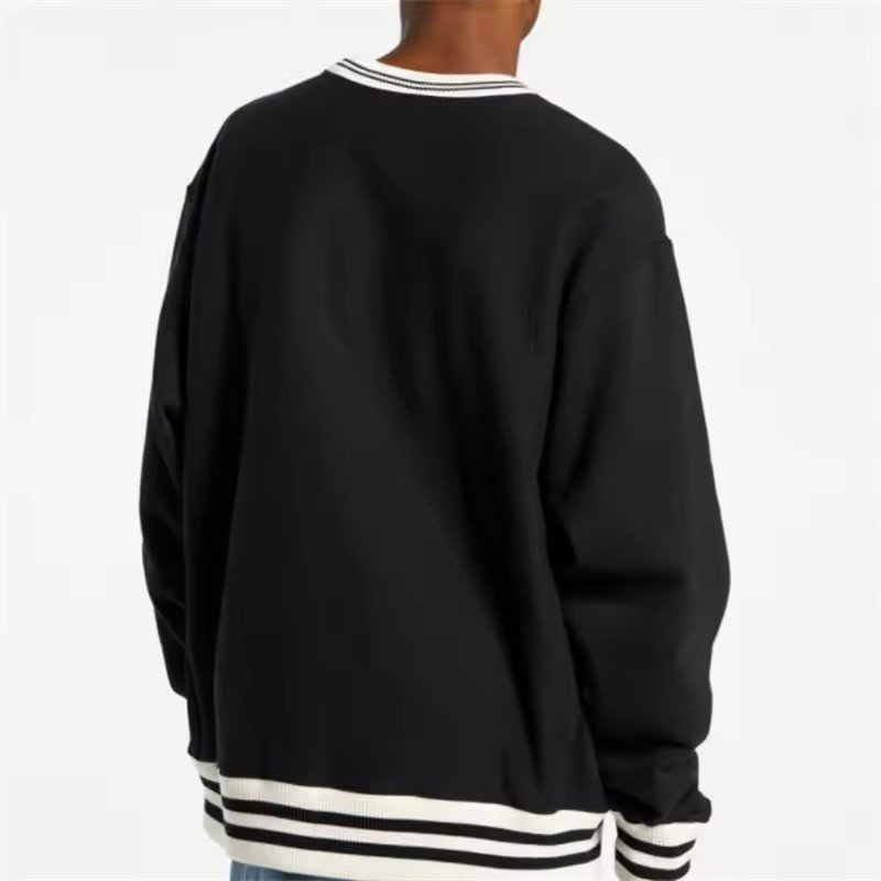 Striped Ribbed Cuff And Hem Crewneck Fashion Embroidery Logo Design Male Sweatshirt