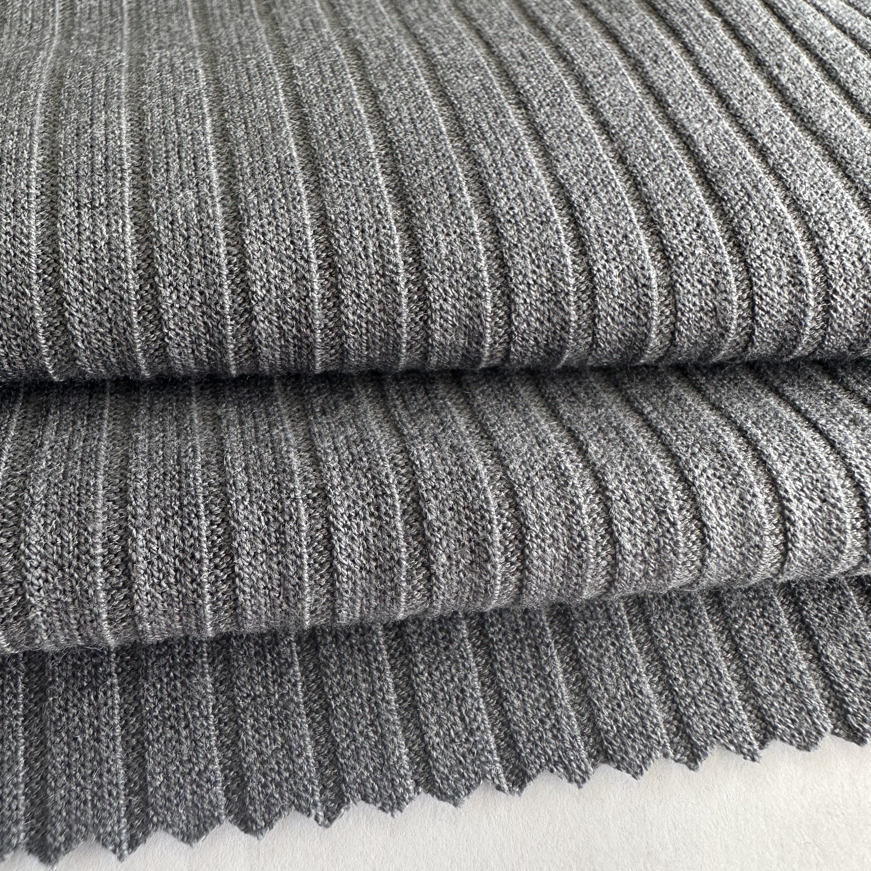 Super soft poly rayon spandex TR stretch knitted custom 5*3 RIB 260GSM sweater fabric for clothing