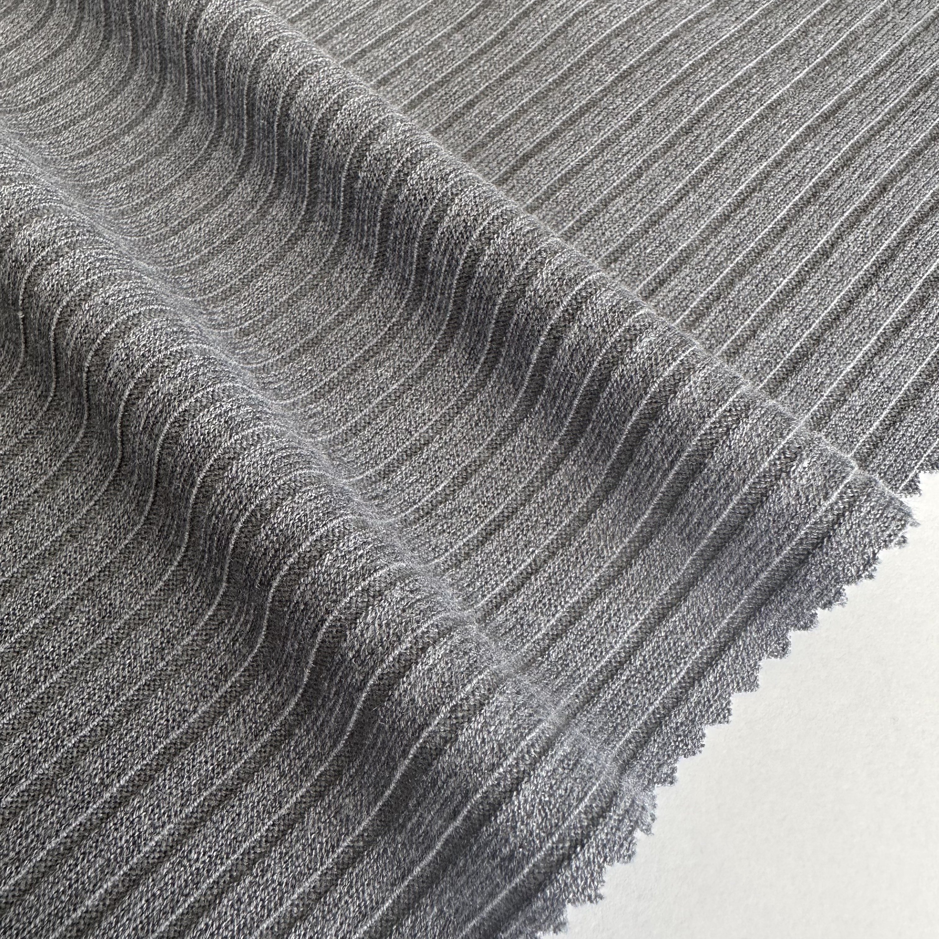 Super soft poly rayon spandex TR stretch knitted custom 5*3 RIB 260GSM sweater fabric for clothing