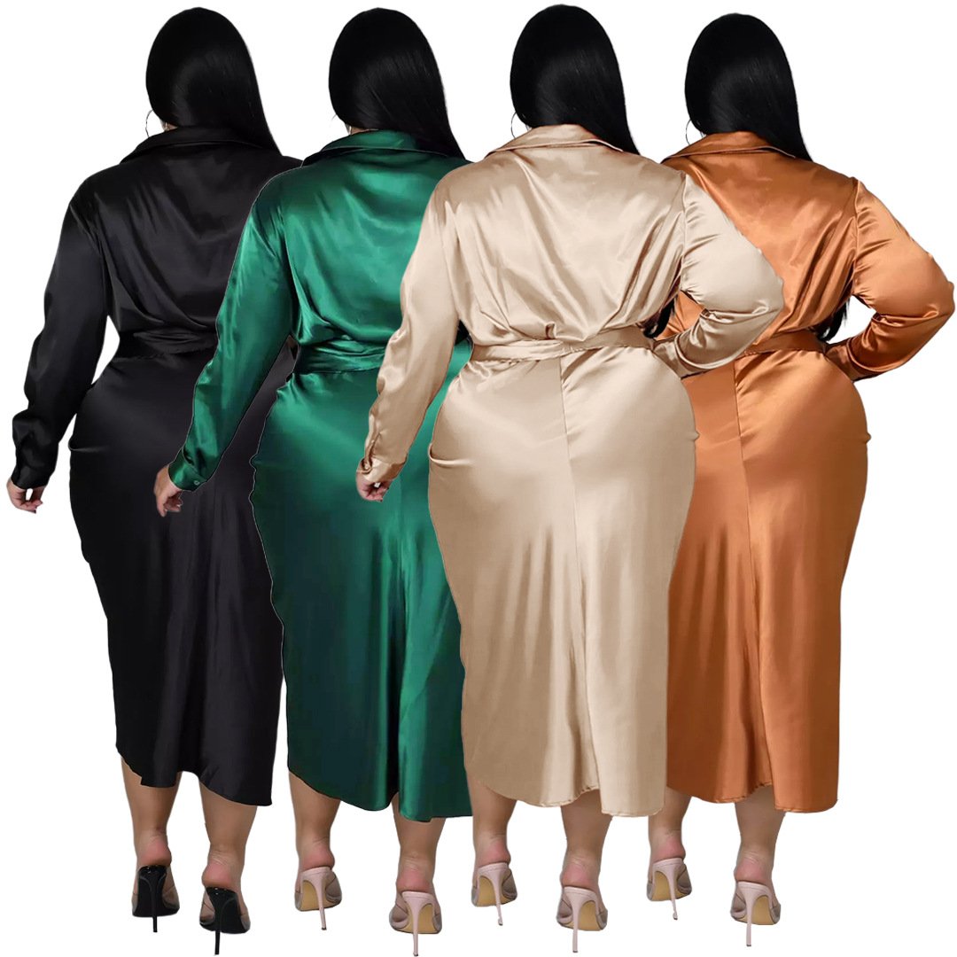 Lace up Plus Size One Piece Dress for XL-5XL Women Clothing Solid Shirt Dress Fall Clothing for Adult Dress