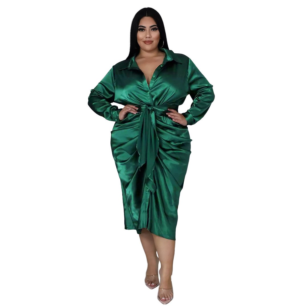 Lace up Plus Size One Piece Dress for XL-5XL Women Clothing Solid Shirt Dress Fall Clothing for Adult Dress