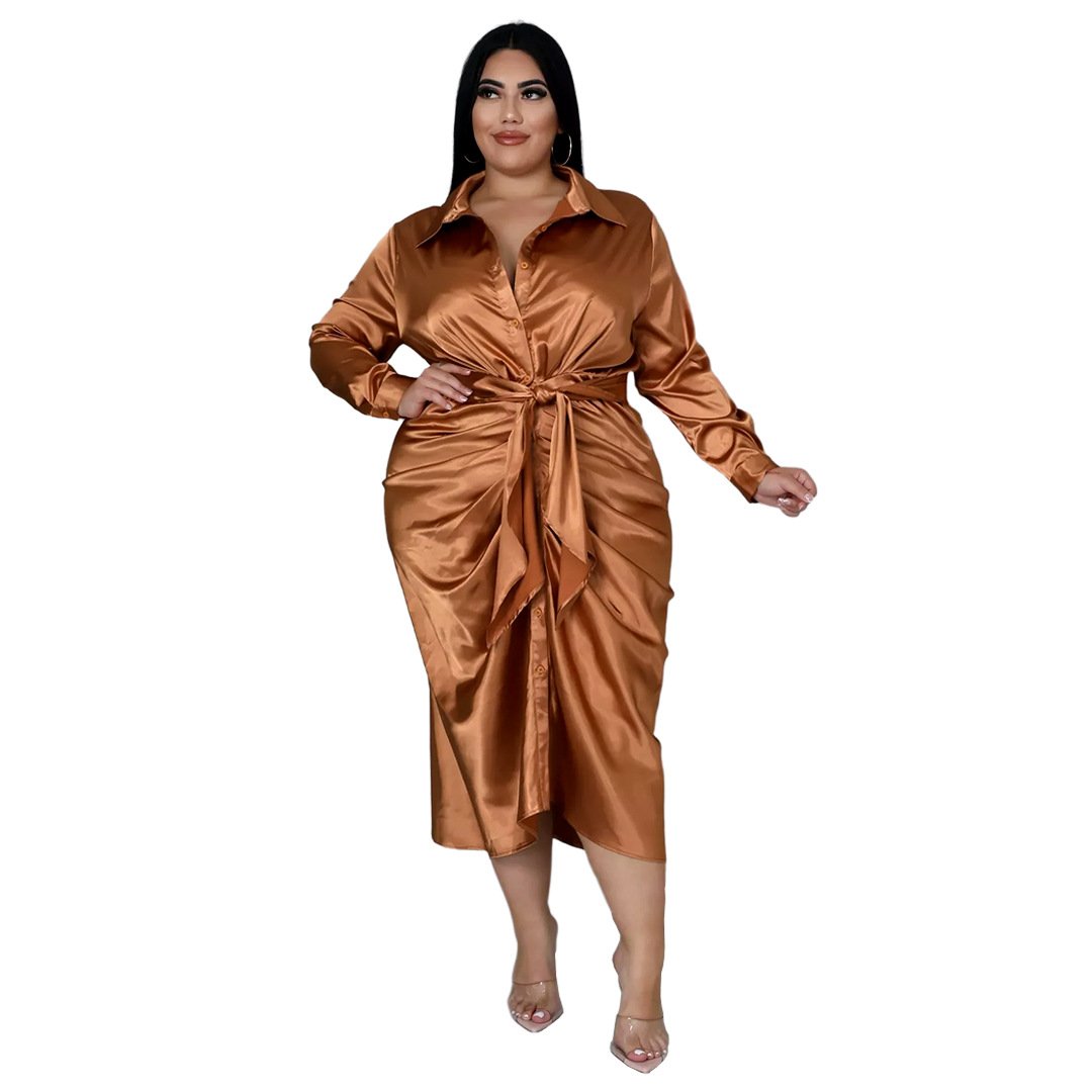 Lace up Plus Size One Piece Dress for XL-5XL Women Clothing Solid Shirt Dress Fall Clothing for Adult Dress