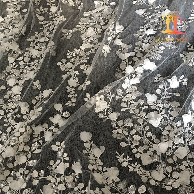 High -end 100% polyester hand made craft 3D floral embroidery luxury heavy beaded & sequined bridal couture lace fabric