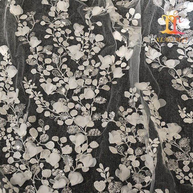 High -end 100% polyester hand made craft 3D floral embroidery luxury heavy beaded & sequined bridal couture lace fabric