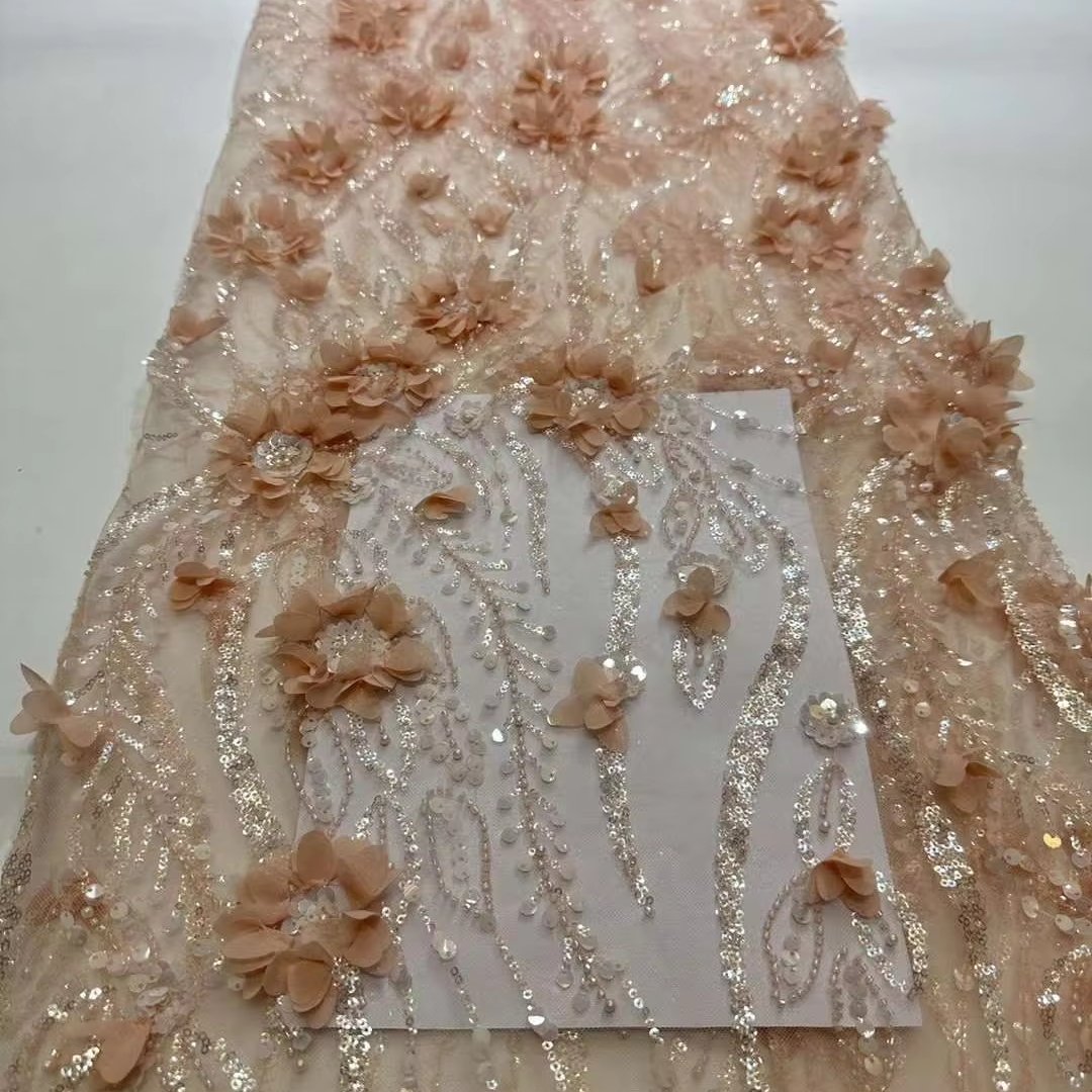 African 3d sunflower embroidery fabric lace