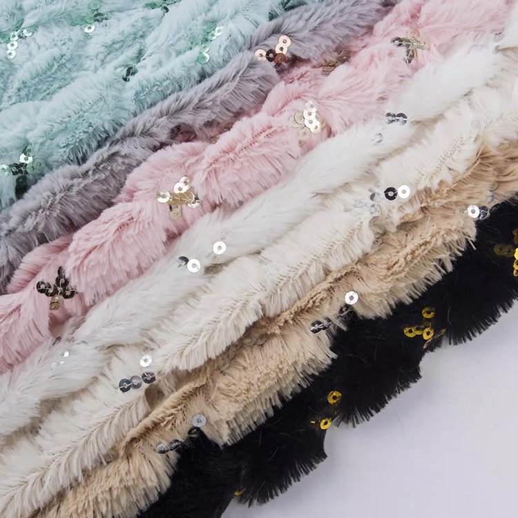 Recycled Home Textile Embroidered Fabric Cross Pattern Custom Fleece Material Sequin Pattern Fabric