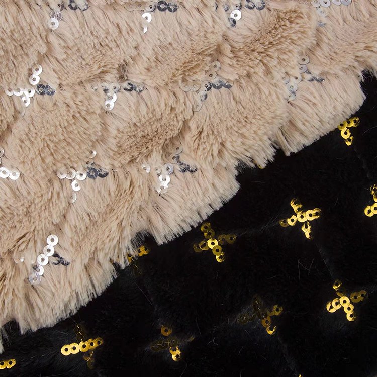 Recycled Home Textile Embroidered Fabric Cross Pattern Custom Fleece Material Sequin Pattern Fabric