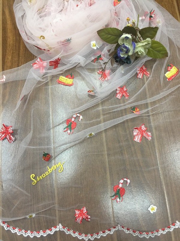 Home Decoration Korean Style Soft Flower Strawberry Embroidery Mesh Children's Clothing Handmade DIY Fabric