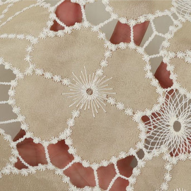 Hot sale popular polyester laser water soluble embroidery fabric embroidery hollow four-leaf clover laser embroidery lace fabric