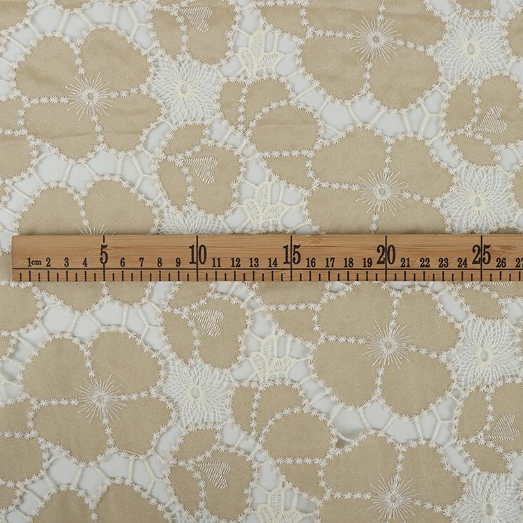 Hot sale popular polyester laser water soluble embroidery fabric embroidery hollow four-leaf clover laser embroidery lace fabric