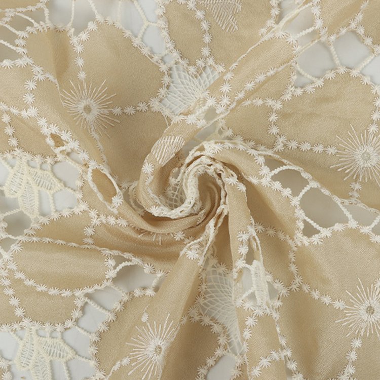 Hot sale popular polyester laser water soluble embroidery fabric embroidery hollow four-leaf clover laser embroidery lace fabric