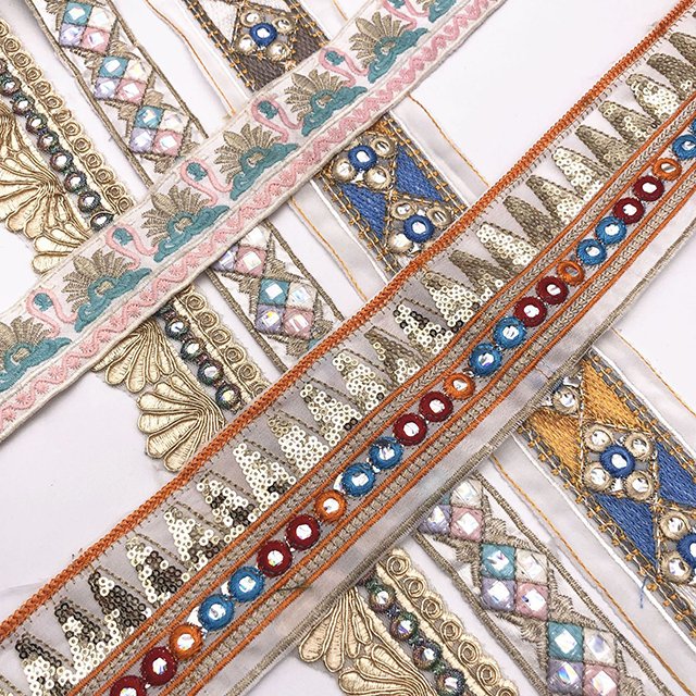 Embroidered Fabric Woven Ribbon Vintage Ethnic Embroidery Lace Ribbon For Clothes Bag Accessories