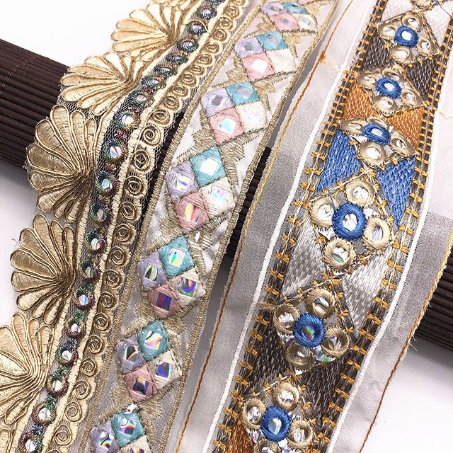 Embroidered Fabric Woven Ribbon Vintage Ethnic Embroidery Lace Ribbon For Clothes Bag Accessories