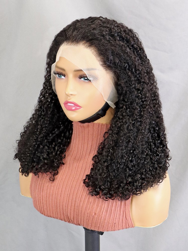 New Arrival 13x4 Full Frontal Pixie Curly Wigs Double Drawn Curly Hair Density 250% Transparent Lace Front Wig Natural Color