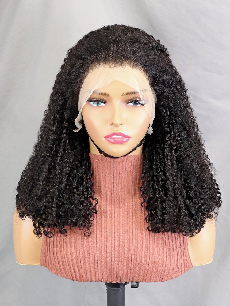 New Arrival 13x4 Full Frontal Pixie Curly Wigs Double Drawn Curly Hair Density 250% Transparent Lace Front Wig Natural Color