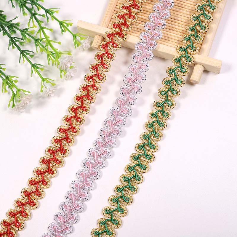 Width 12 mm Polyester golden lace crescent shape lace ribbon for bags clothing hat dress decorations